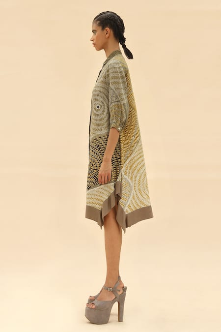 Buy Abhishek Sharma Green Shirt Collar Tie-dye Print Dress Online at Aza Fashions Buy_Abhishek Sharma_Green Shirt Collar Tie-dye Print Dress _Online_at_Aza_Fashions