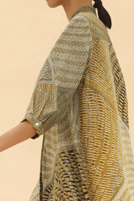 Shop Abhishek Sharma Green Shirt Collar Tie-dye Print Dress Online at Aza Fashions Shop_Abhishek Sharma_Green Shirt Collar Tie-dye Print Dress _Online_at_Aza_Fashions