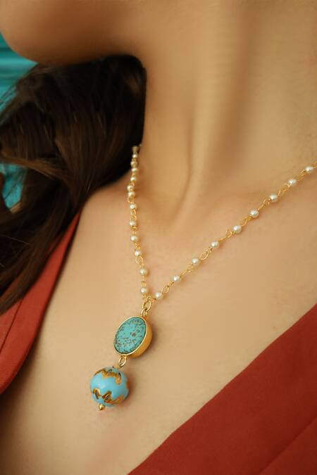 Amazon.com: Blue Turquoise Stone 3 Row Multi Beaded Necklace Chunky Necklace  Turquoise Necklace Statement Necklace : Handmade Products