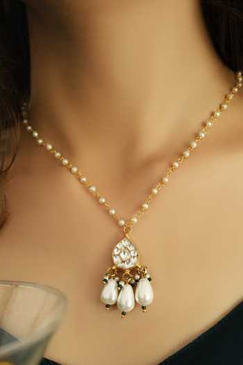 Paisley Pop Gold Plated Kundan Pendant Necklace Online at Aza Fashions Paisley Pop_Gold Plated Kundan Pendant Necklace _Online_at_Aza_Fashions