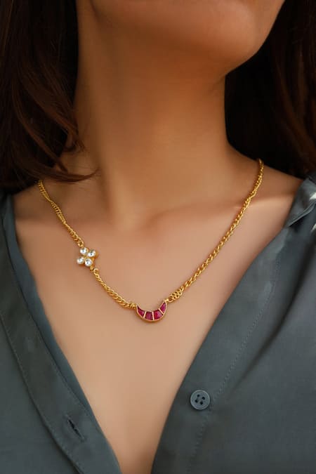 Paisley Pop Crescent Moon-Clover Pendant Necklace 