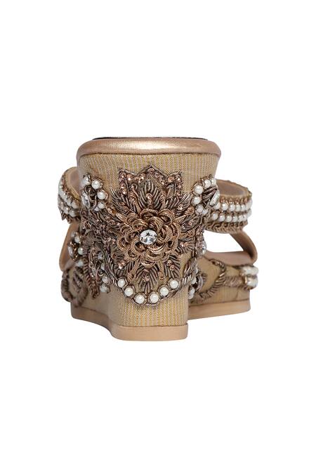 Buy_Fuchsia by aashaka mehta_Gold Embroidery Silk Wedges_Online_at_Aza_Fashions