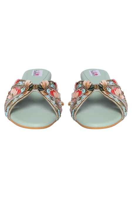 Shop Fuchsia by aashaka mehta Blue Sequins Embellished Wedges at Aza Fashions Shop_Fuchsia by aashaka mehta_Blue Sequins Embellished Wedges _at_Aza_Fashions