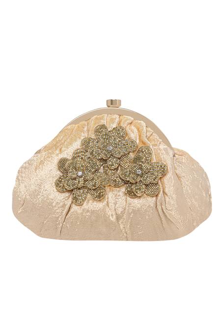 Fuchsia by aashaka mehta Gold Beads, Embroidery Velvet Clutch With Sling Online at Aza Fashions Fuchsia by aashaka mehta_Gold Beads, Embroidery Velvet Clutch With Sling _Online_at_Aza_Fashions