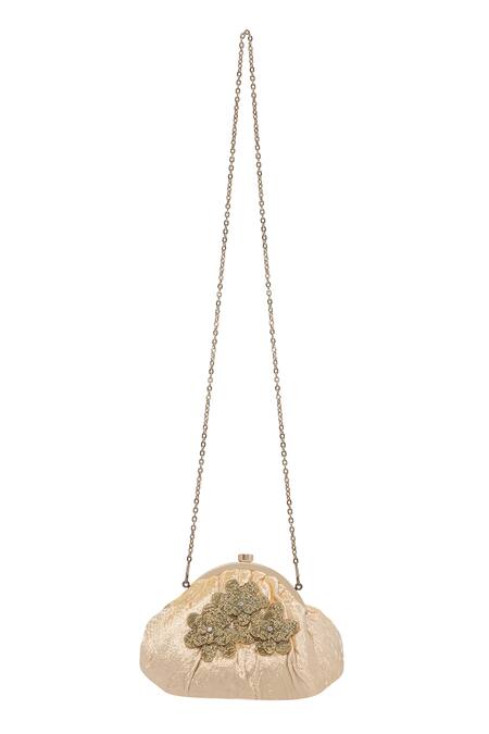 Buy Fuchsia by aashaka mehta Gold Beads, Embroidery Velvet Clutch With Sling Online at Aza Fashions Buy_Fuchsia by aashaka mehta_Gold Beads, Embroidery Velvet Clutch With Sling _Online_at_Aza_Fashions