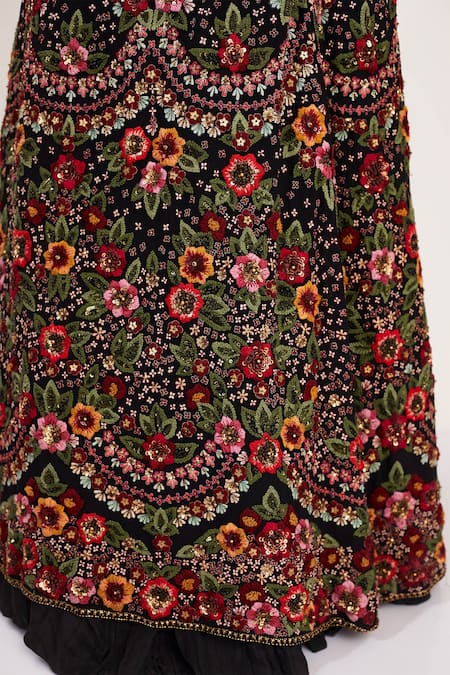 Shop_Nakul Sen_Black Chiffon Jacket Round Embroidered And Lehenga Set_Online_at_Aza_Fashions