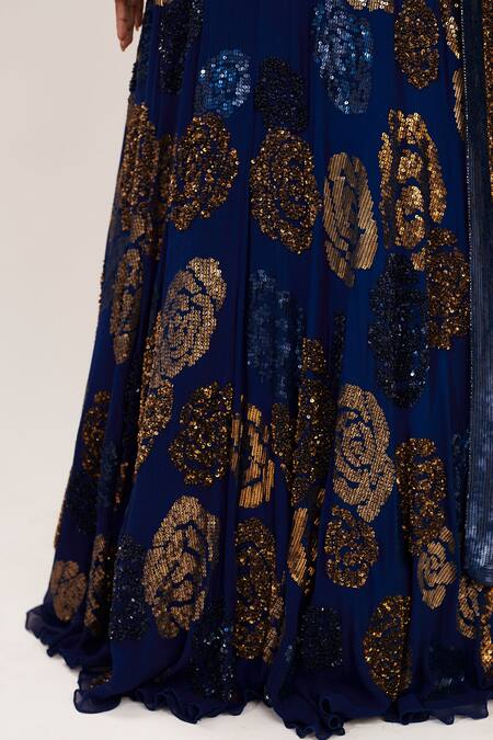 Shop_Nakul Sen_Blue Chiffon Round Embroidered Bridal Lehenga Set_Online_at_Aza_Fashions