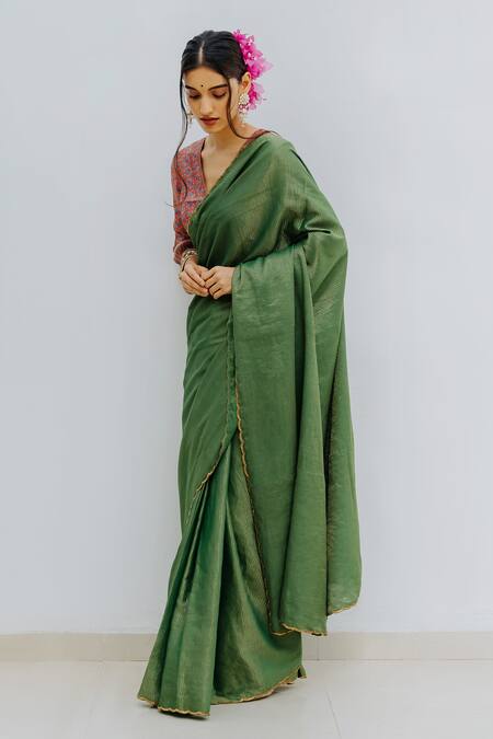 Shop Mimamsaa Green Handloom Munga Silk Striped Saree at Aza Fashions Shop_Mimamsaa_Green Handloom Munga Silk Striped Saree_at_Aza_Fashions