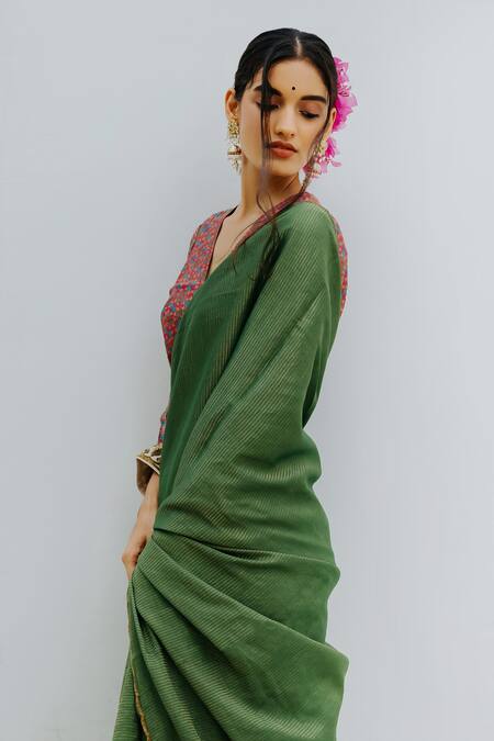 Mimamsaa Green Handloom Munga Silk Striped Saree at Aza Fashions Mimamsaa_Green Handloom Munga Silk Striped Saree_at_Aza_Fashions