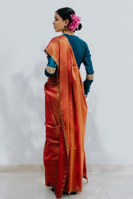 Shop_Mimamsaa_Red Handloom Munga Silk Saree_at_Aza_Fashions