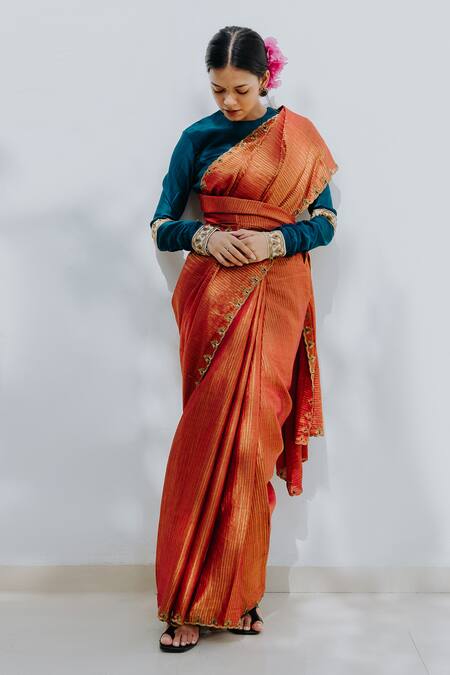 Mimamsaa_Red Handloom Munga Silk Saree_Online_at_Aza_Fashions