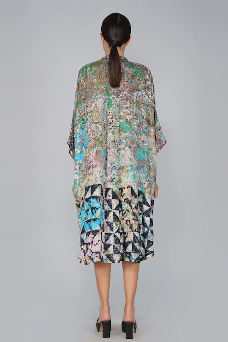 Shop Yavi Multi Color 100% Silk Shirt Collar Printed Dress at Aza Fashions Shop_Yavi_Multi Color 100% Silk Shirt Collar Printed Dress _at_Aza_Fashions