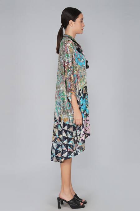 Yavi Multi Color 100% Silk Shirt Collar Printed Dress Online at Aza Fashions Yavi_Multi Color 100% Silk Shirt Collar Printed Dress _Online_at_Aza_Fashions