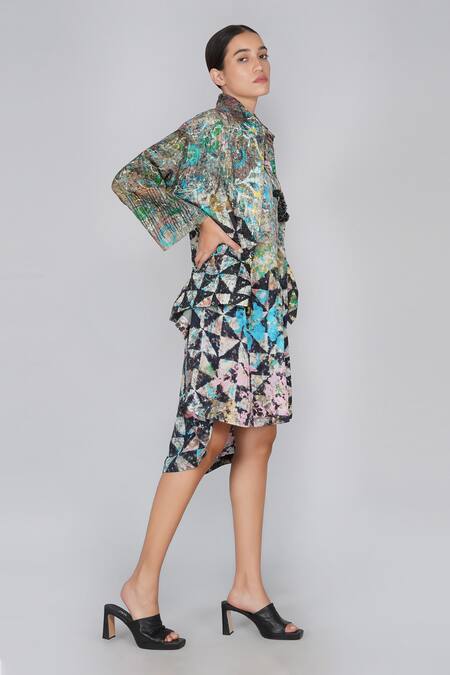 Yavi Multi Color 100% Silk Open Printed Jacket Online at Aza Fashions Yavi_Multi Color 100% Silk Open Printed Jacket _Online_at_Aza_Fashions