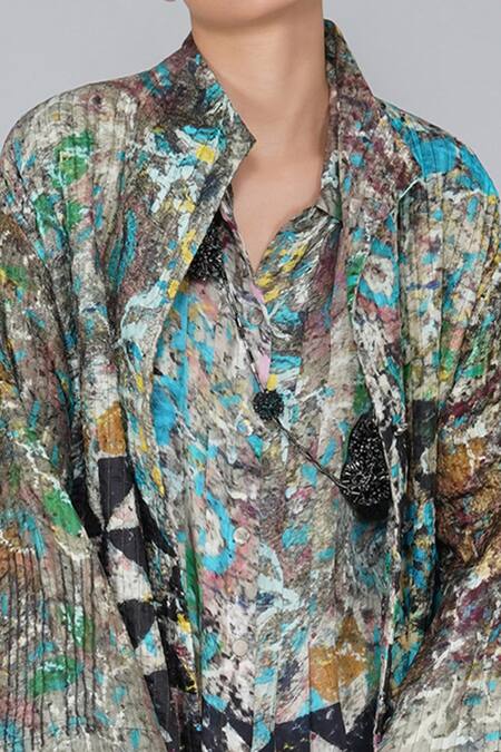 Yavi Multi Color 100% Silk Open Printed Jacket at Aza Fashions Yavi_Multi Color 100% Silk Open Printed Jacket _at_Aza_Fashions