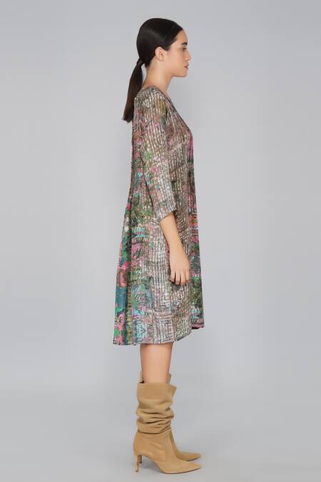 Yavi Multi Color 100% Cotton Round Printed Dress Online at Aza Fashions Yavi_Multi Color 100% Cotton Round Printed Dress _Online_at_Aza_Fashions