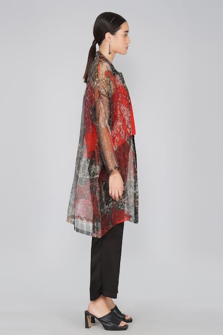 Yavi Multi Color 100% Silk Organza Spread Collar Jacket Online at Aza Fashions Yavi_Multi Color 100% Silk Organza Spread Collar Jacket _Online_at_Aza_Fashions