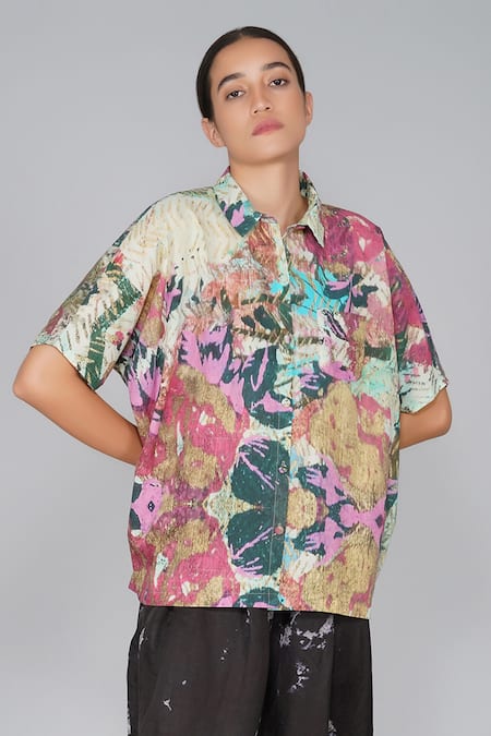 Yavi Multi Color 100% Cotton Shirt Collar Printed