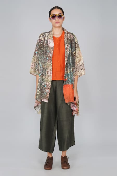 Buy Yavi Multi Color 100% Linen Open Printed Jacket Online at Aza Fashions Buy_Yavi_Multi Color 100% Linen Open Printed Jacket _Online_at_Aza_Fashions