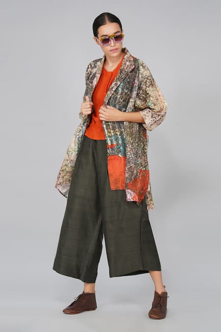 Shop Yavi Multi Color 100% Linen Open Printed Jacket Online at Aza Fashions Shop_Yavi_Multi Color 100% Linen Open Printed Jacket _Online_at_Aza_Fashions