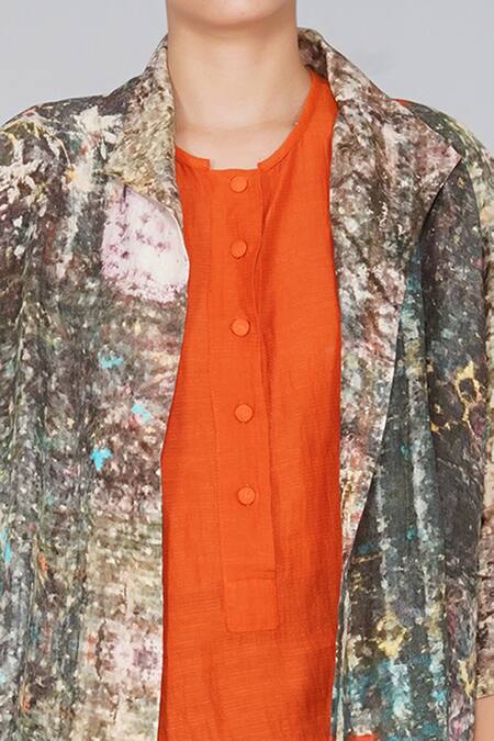 Yavi Multi Color 100% Linen Open Printed Jacket at Aza Fashions Yavi_Multi Color 100% Linen Open Printed Jacket _at_Aza_Fashions