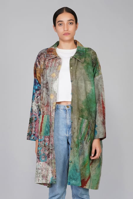 Yavi Multi Color 100% Cotton Spread Collar Printed Jacket