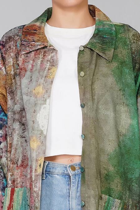 Yavi Multi Color 100% Cotton Spread Collar Printed Jacket at Aza Fashions Yavi_Multi Color 100% Cotton Spread Collar Printed Jacket _at_Aza_Fashions