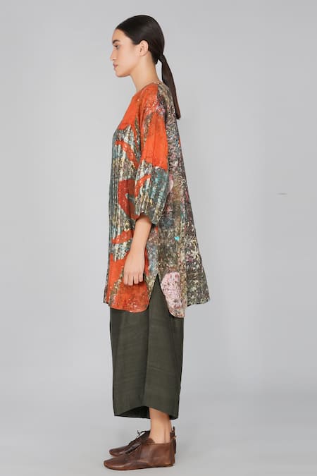 Shop_Yavi_Multi Color 100% Linen Round Printed Tunic  _Online_at_Aza_Fashions