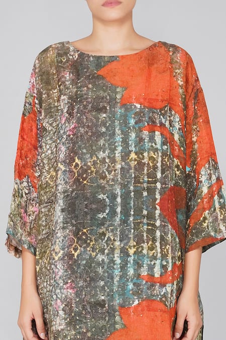 Yavi Multi Color 100% Linen Round Printed Tunic at Aza Fashions Yavi_Multi Color 100% Linen Round Printed Tunic _at_Aza_Fashions