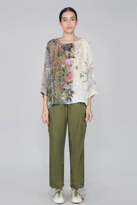 Shop Yavi Multi Color 100% Silk Round Printed Top Online at Aza Fashions Shop_Yavi_Multi Color 100% Silk Round Printed Top _Online_at_Aza_Fashions