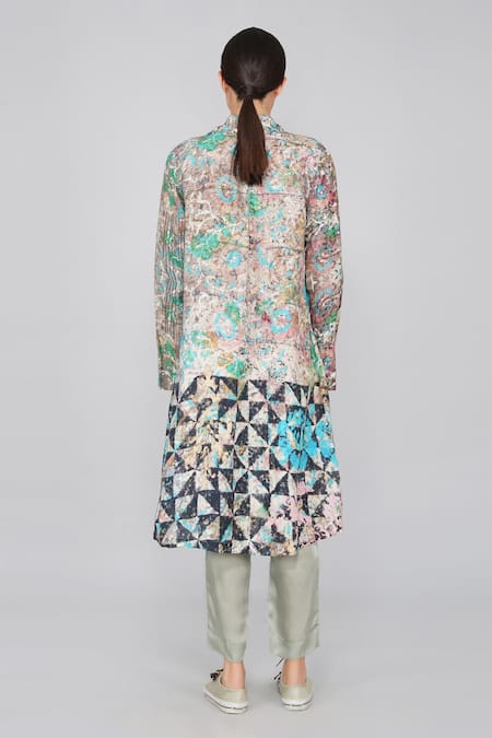 Shop Yavi Multi Color 100% Linen Notched Lapel Printed Jacket at Aza Fashions Shop_Yavi_Multi Color 100% Linen Notched Lapel Printed Jacket _at_Aza_Fashions