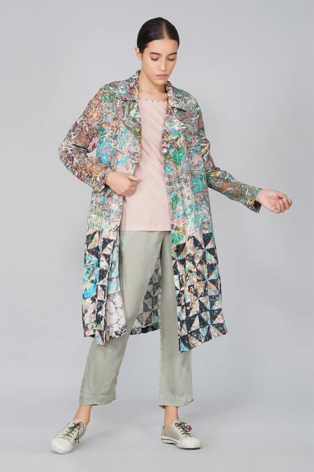 Buy Yavi Multi Color 100% Linen Notched Lapel Printed Jacket Online at Aza Fashions Buy_Yavi_Multi Color 100% Linen Notched Lapel Printed Jacket _Online_at_Aza_Fashions