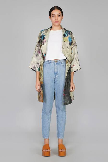 Buy_Yavi_Multi Color 100% Silk Open Printed Jacket _Online_at_Aza_Fashions