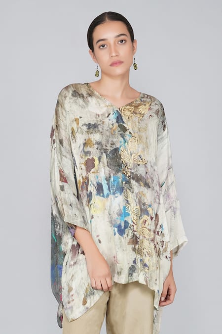 Yavi Multi Color 100% Cupro Round Printed Top