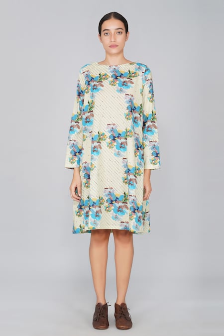 Shop_Yavi_White 100% Cotton Round Floral Print Dress _Online_at_Aza_Fashions