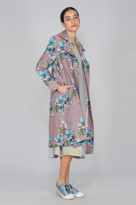 Yavi Pink 100% Linen Notched Lapel Floral Print Jacket Online at Aza Fashions Yavi_Pink 100% Linen Notched Lapel Floral Print Jacket _Online_at_Aza_Fashions
