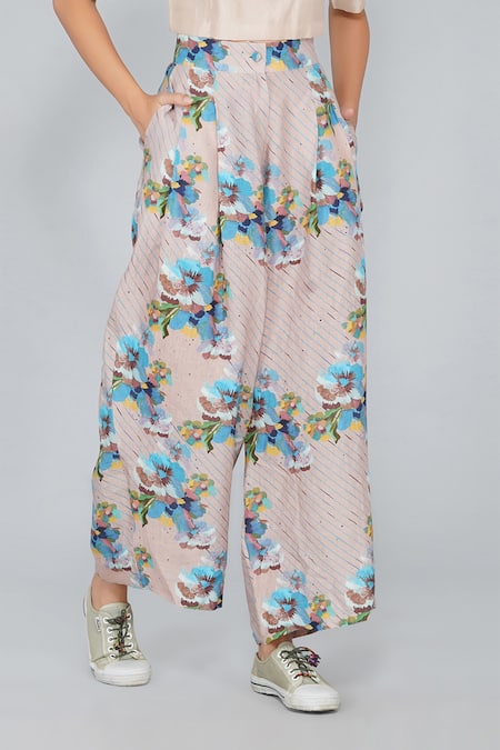 Shop Yavi Peach 100% Cotton Printed Pant at Aza Fashions Shop_Yavi_Peach 100% Cotton Printed Pant _at_Aza_Fashions