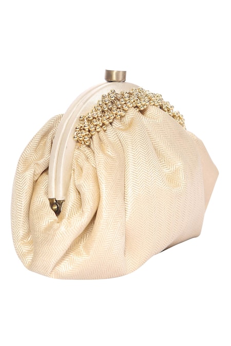5elements Beige Embroidered Embellished Clutch Online at Aza Fashions 5elements_Beige Embroidered Embellished Clutch _Online_at_Aza_Fashions