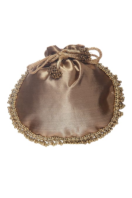 5elements Brown Embroidered Embellished Potli Bag