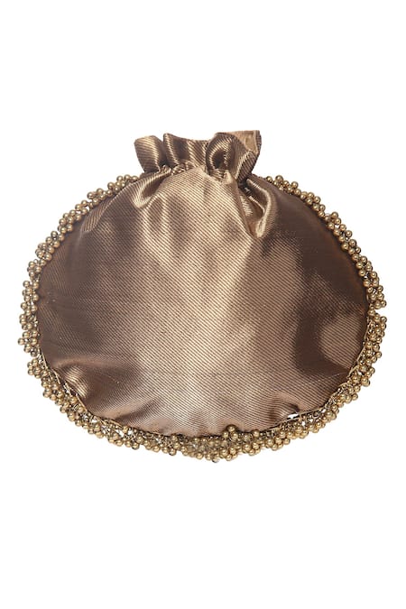 Shop 5elements Brown Embroidered Embellished Potli Bag at Aza Fashions Shop_5elements_Brown Embroidered Embellished Potli Bag _at_Aza_Fashions