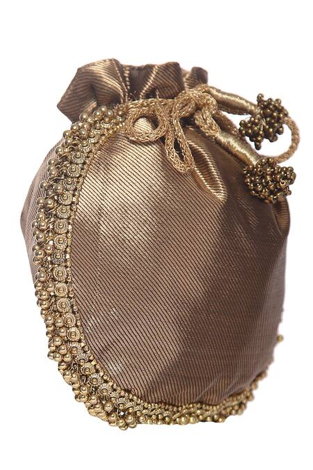 5elements Brown Embroidered Embellished Potli Bag Online at Aza Fashions 5elements_Brown Embroidered Embellished Potli Bag _Online_at_Aza_Fashions