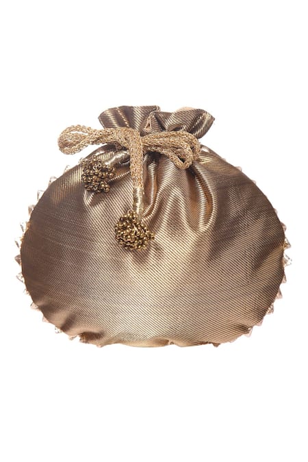 5elements Brown Embroidered Embellished Potli Bag