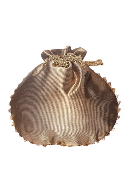 Shop 5elements Brown Embroidered Embellished Potli Bag at Aza Fashions Shop_5elements_Brown Embroidered Embellished Potli Bag _at_Aza_Fashions