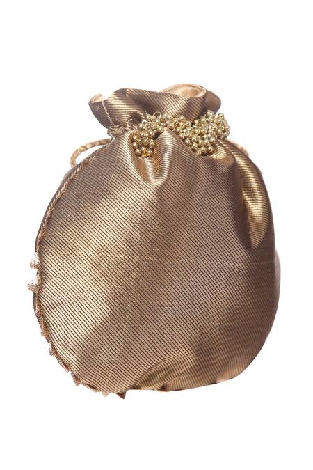 5elements Brown Embroidered Embellished Potli Bag Online at Aza Fashions 5elements_Brown Embroidered Embellished Potli Bag _Online_at_Aza_Fashions