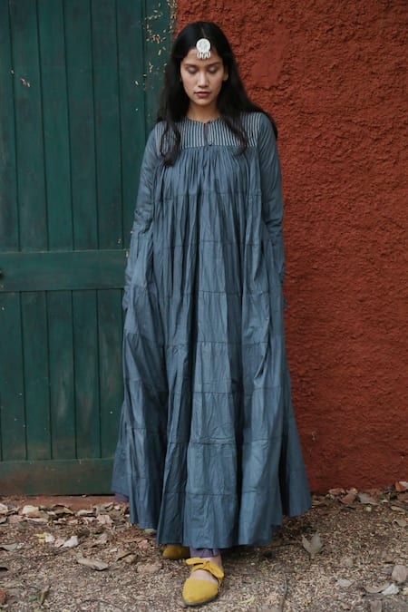 Buy_Chambray & CO._Grey Cotton Mul Round Tiered Maxi Dress _Online_at_Aza_Fashions