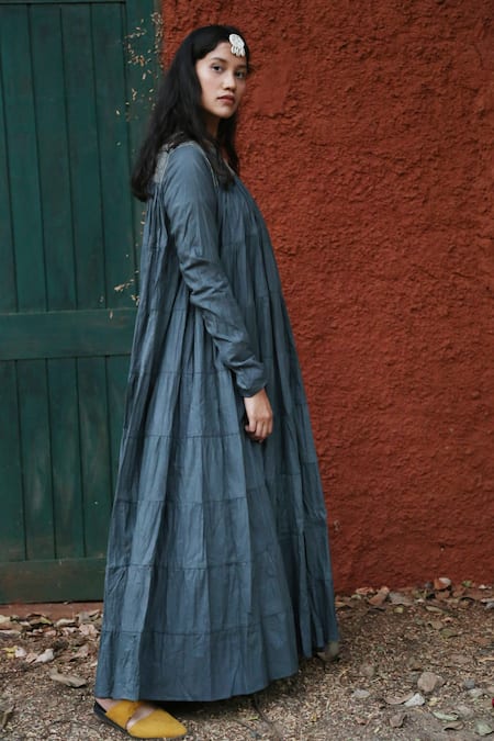 Shop_Chambray & CO._Grey Cotton Mul Round Tiered Maxi Dress _Online_at_Aza_Fashions