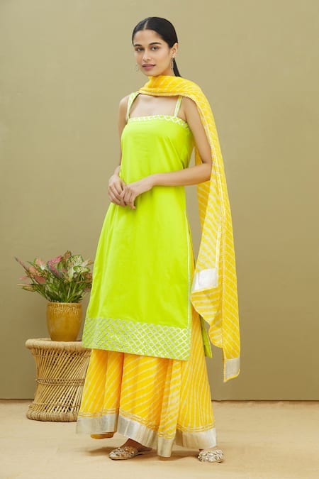 Samyukta Singhania Green Kota Doriya Sleeveless Kurta Set