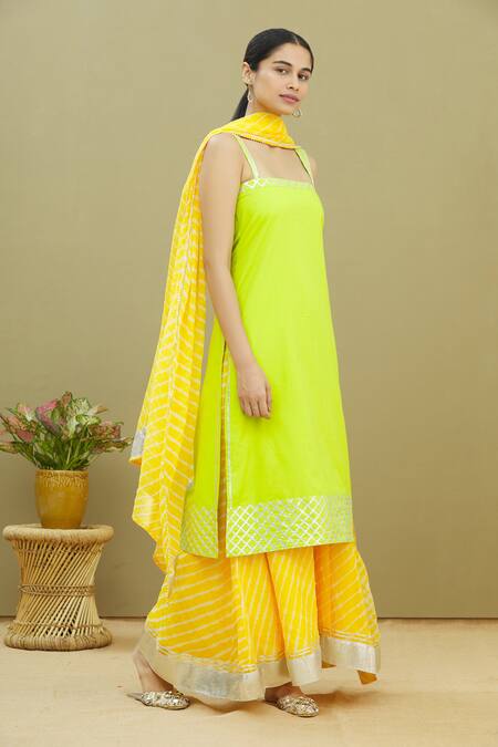 Buy_Samyukta Singhania_Green Kota Doriya Sleeveless Kurta Set_Online_at_Aza_Fashions