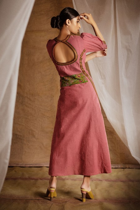 Shop Latha Puttanna Pink Cotton Embroidery Round Pintuck Kurta And Pant Set at Aza Fashions Shop_Latha Puttanna_Pink Cotton Embroidery Round Pintuck Kurta And Pant Set _at_Aza_Fashions