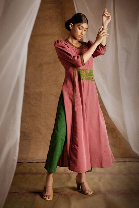 Latha Puttanna Pink Cotton Embroidery Round Pintuck Kurta And Pant Set Online at Aza Fashions Latha Puttanna_Pink Cotton Embroidery Round Pintuck Kurta And Pant Set _Online_at_Aza_Fashions